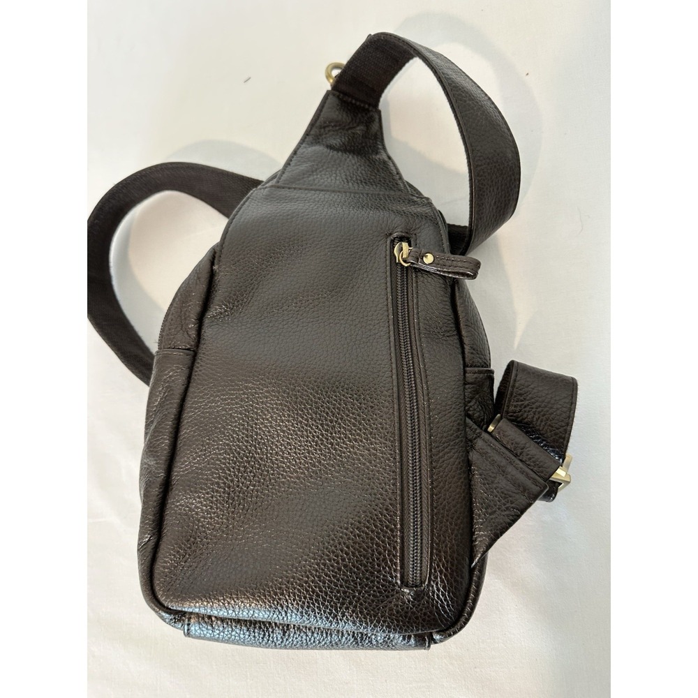 Black Leather Messenger Sling Bag with Gold Buckle - Picture 2 of 8